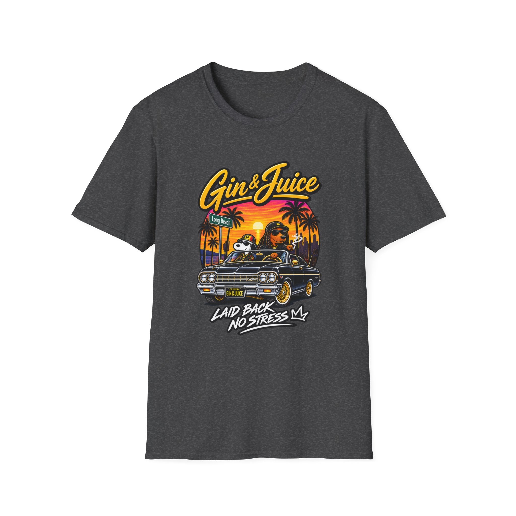 Gin & Juice Beach Sunset T-Shirt | Laidback Lowrider Palm Tree Design |  1990's 2000's Nostalgia Throwback