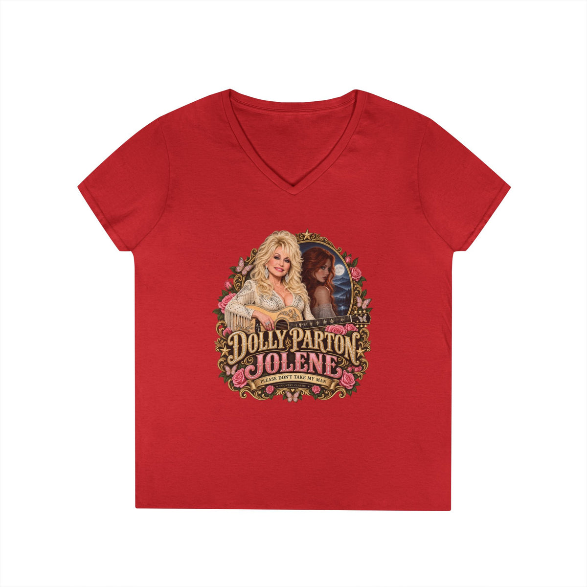 Dolly Parton Jolene Pink Portrait Tee | V-Neck Shirt | Memorial Tribute