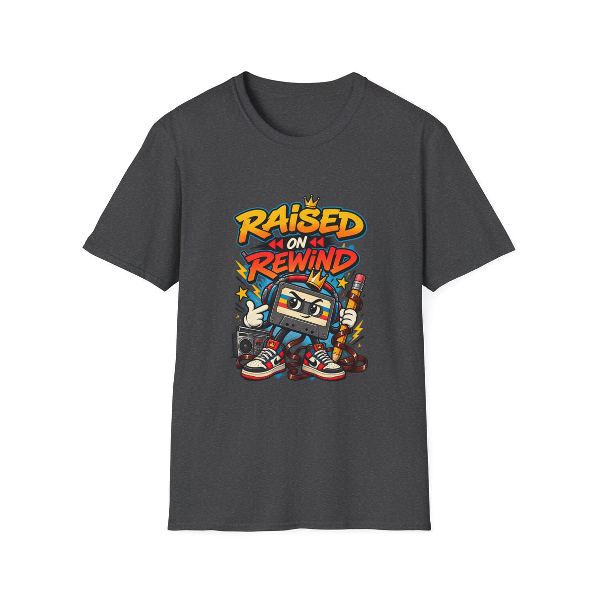 Raised on Rewind Hip Hop T-Shirt | Retro Cassette Tape 90s Nostalgia | 1990's 2000's Nostalgia Throwback