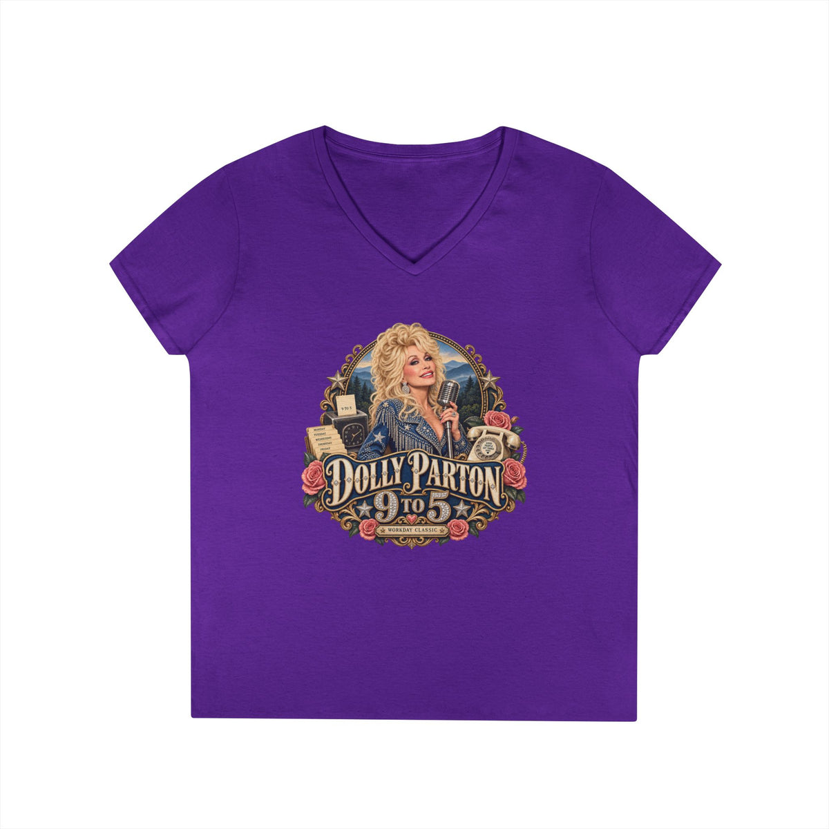9 to 5 Retro Country Music V-Neck T-Shirt | Vintage Singer Graphic | Dolly Parton Tribute Memorial