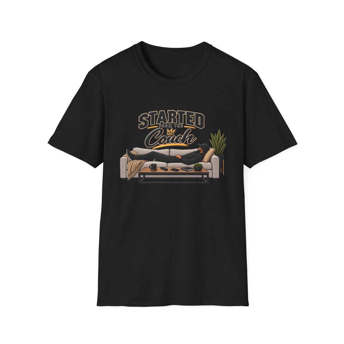 Started From The Couch T-Shirt | Lazy Home Lounge Graphic Tee | Hip Hop 1990's 2000's Nostalgia Throwback