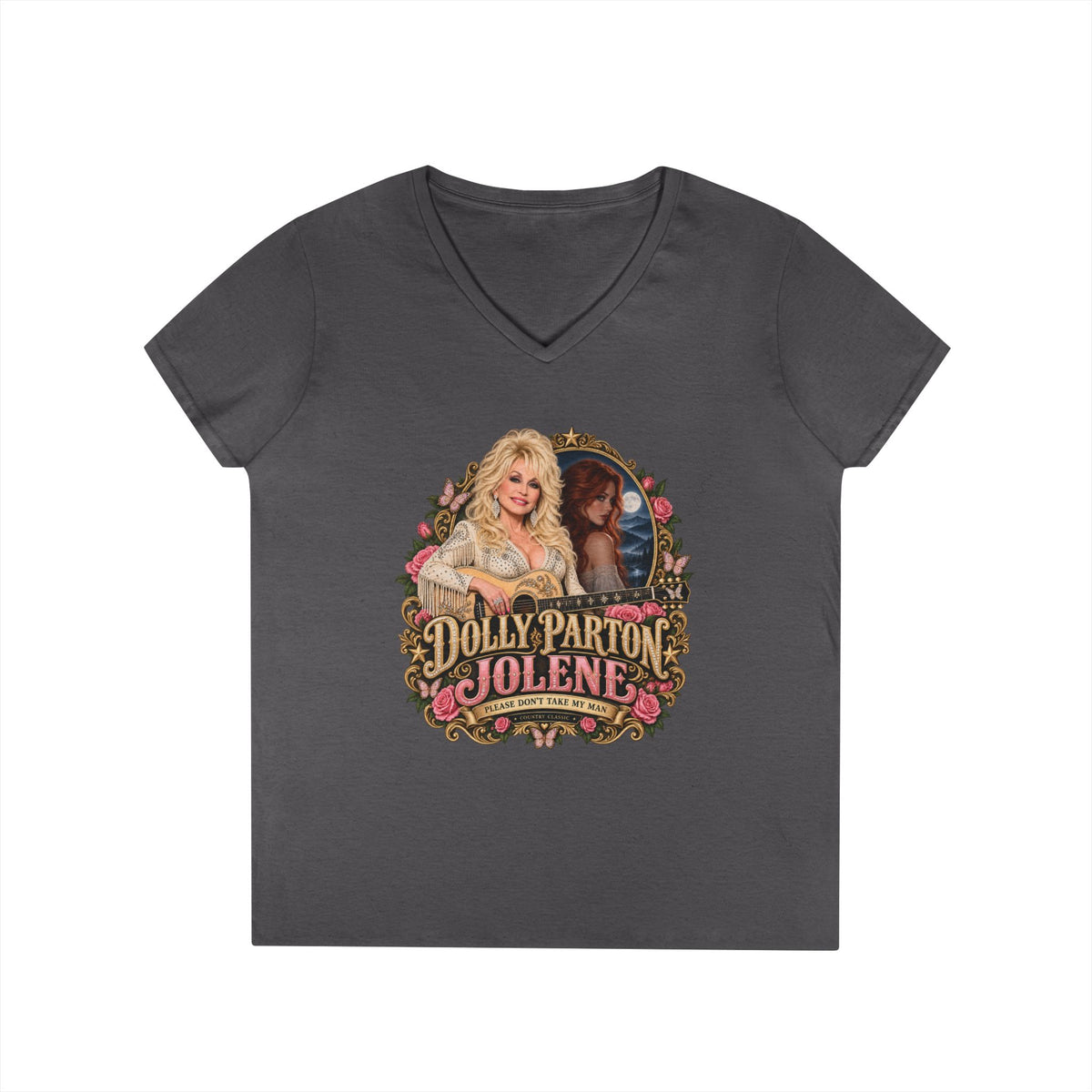 Dolly Parton Jolene Pink Portrait Tee | V-Neck Shirt | Memorial Tribute