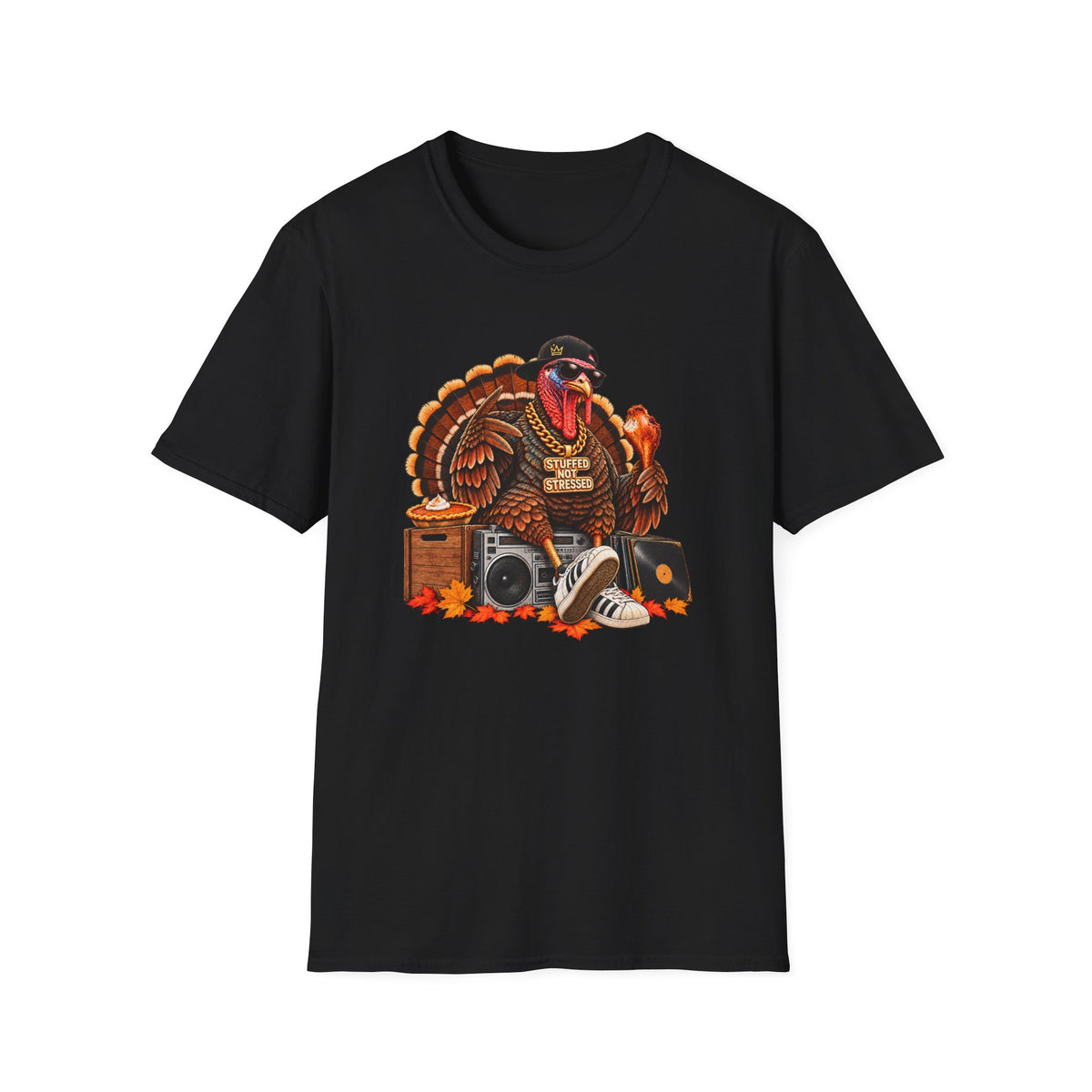 Hip Hop Turkey T-Shirt | Thanksgiving Turkey DJ Turntable, Fall Leaves | 90s 00s Nostalgia
