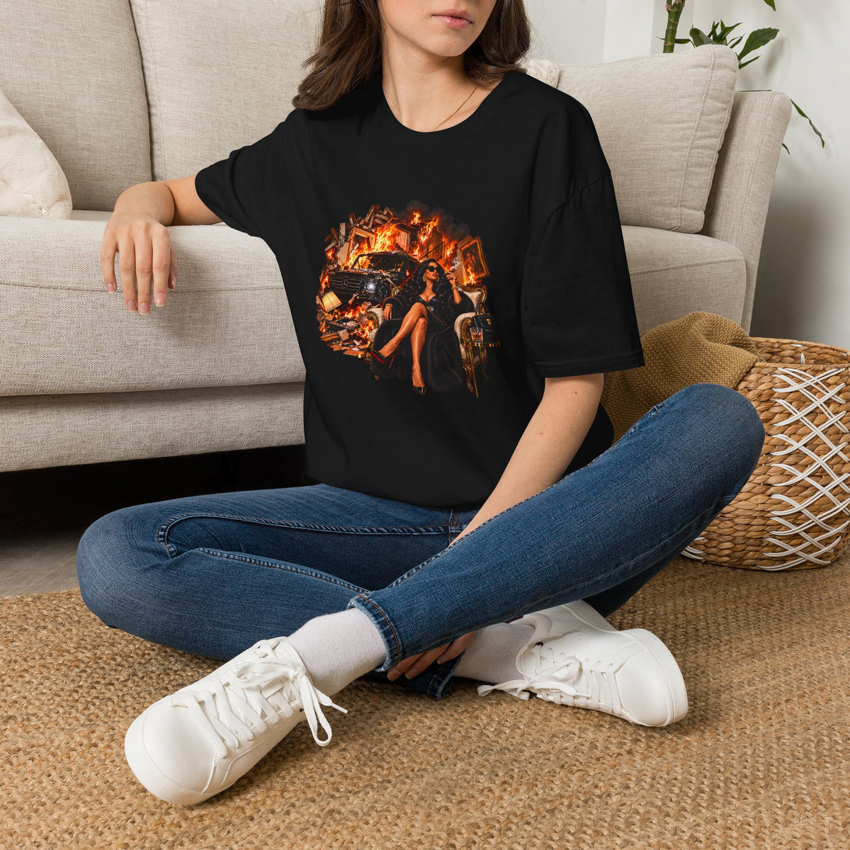 SUV house Smoking T-Shirt | Vintage Pinup Woman, Burnout Scene | Mallory Beauty Burn