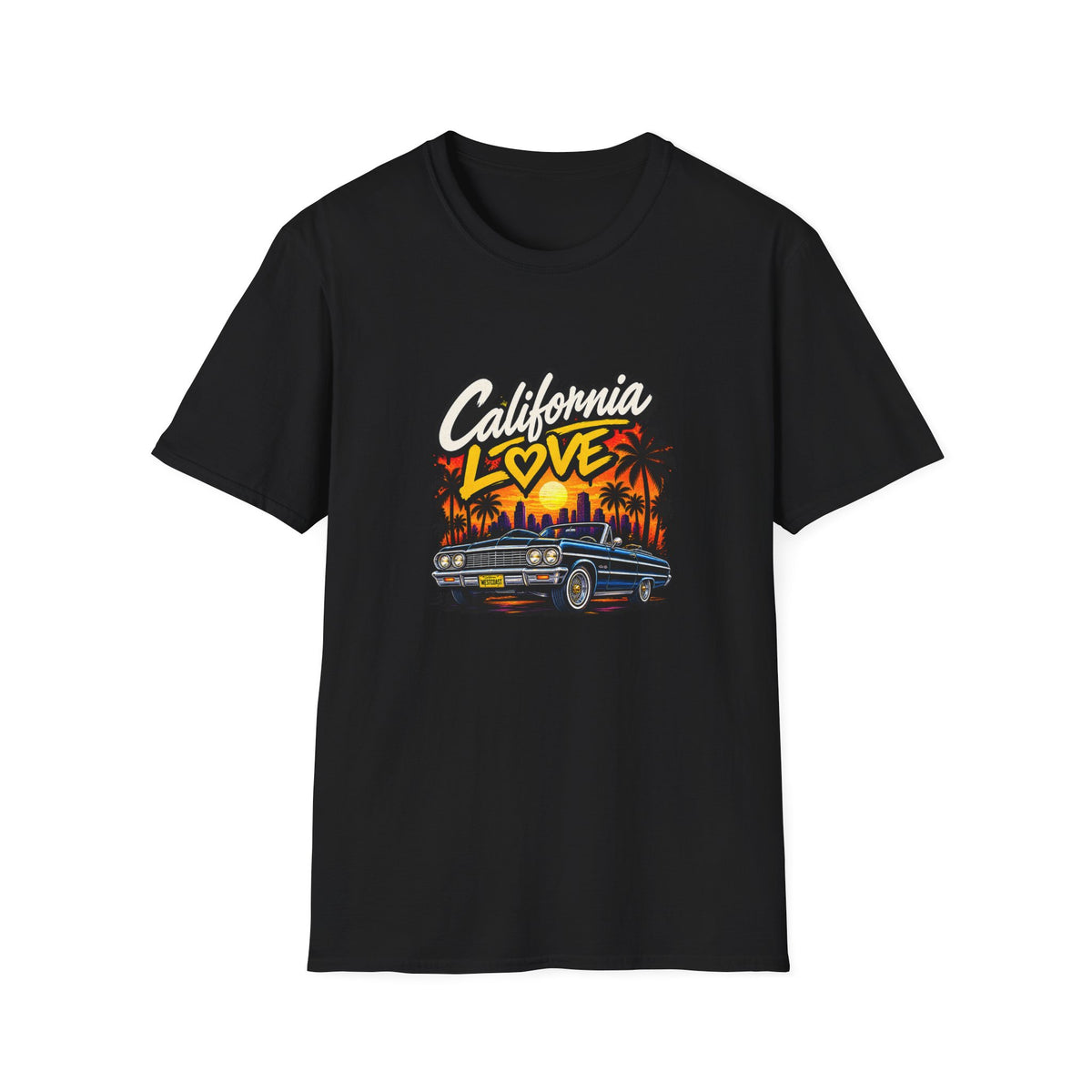 California Love T-Shirt | Sunset Palm Trees, Classic Car Beach Scene