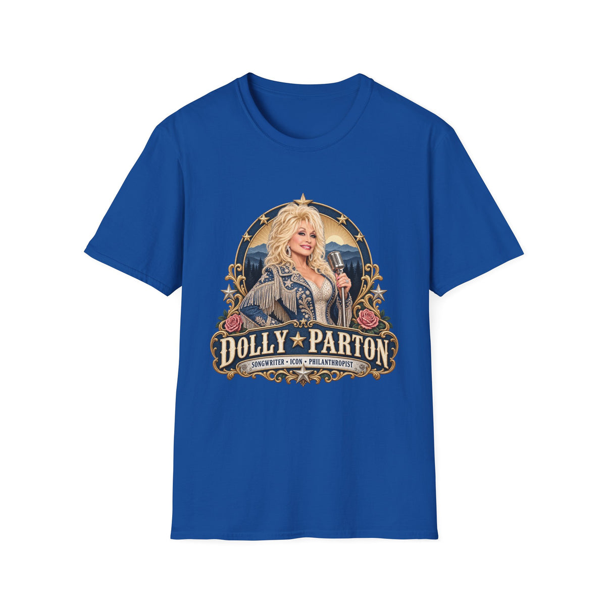 Country Singer Dolly Parton Portrait T-Shirt | Retro Western Microphone Design