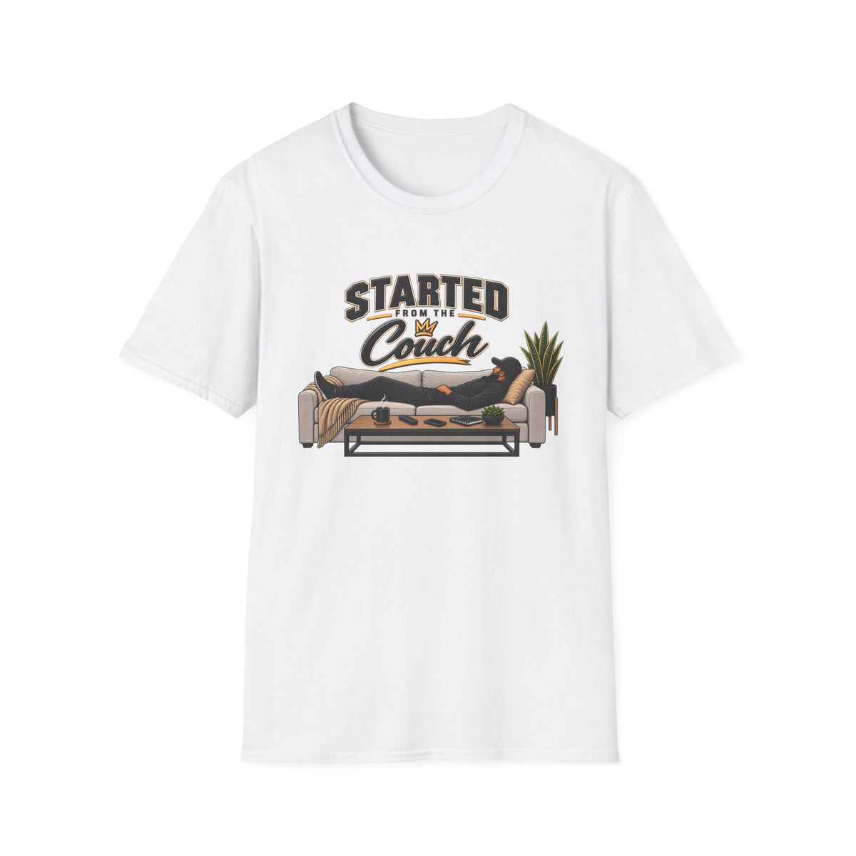Started From The Couch T-Shirt | Lazy Home Lounge Graphic Tee | Hip Hop 1990's 2000's Nostalgia Throwback