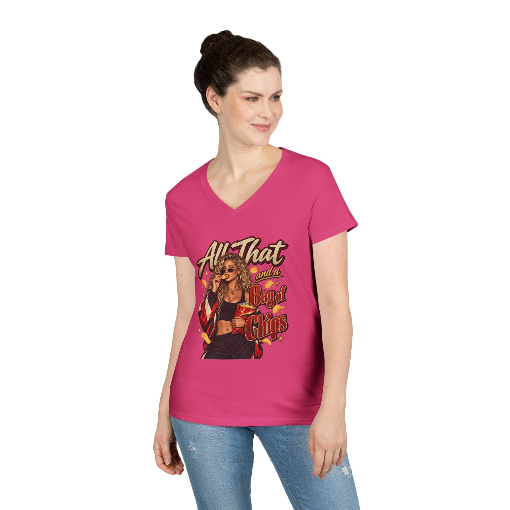 All That and a Bag of Chips V-Neck T-Shirt | 90s Retro Graphic Tee | 90s 00s Hip Hop Pop Culture Nostalgia