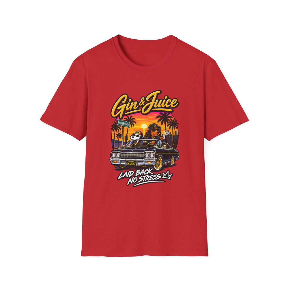 Gin & Juice Beach Sunset T-Shirt | Laidback Lowrider Palm Tree Design |  1990's 2000's Nostalgia Throwback