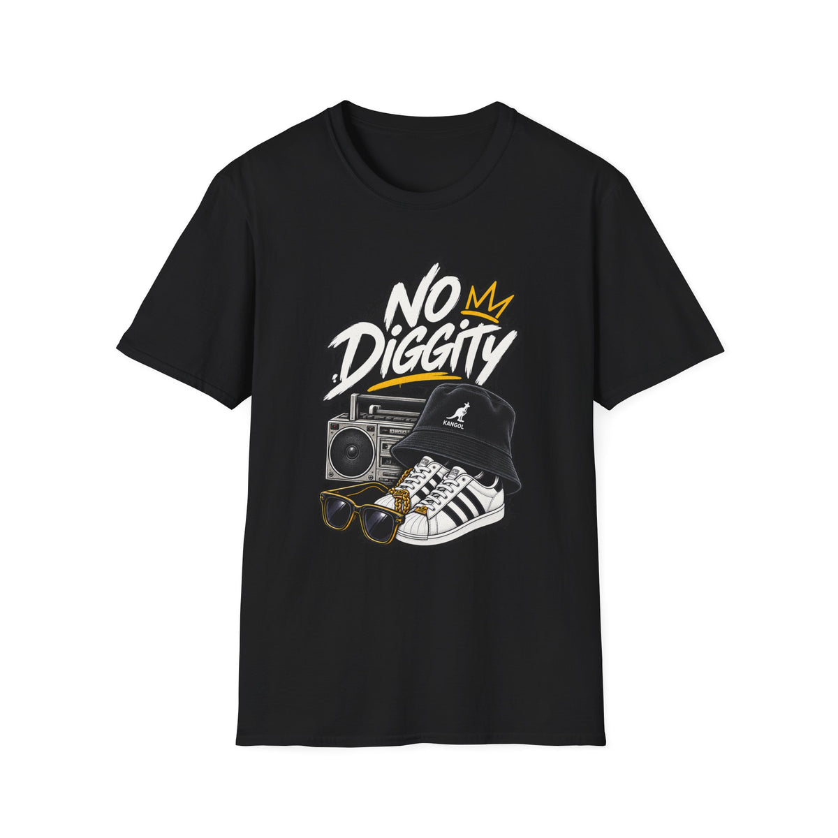 No Diggity Graphic Tee | Retro Boombox Hip Hop Design | 1990's 2000's Nostalgia Throwback