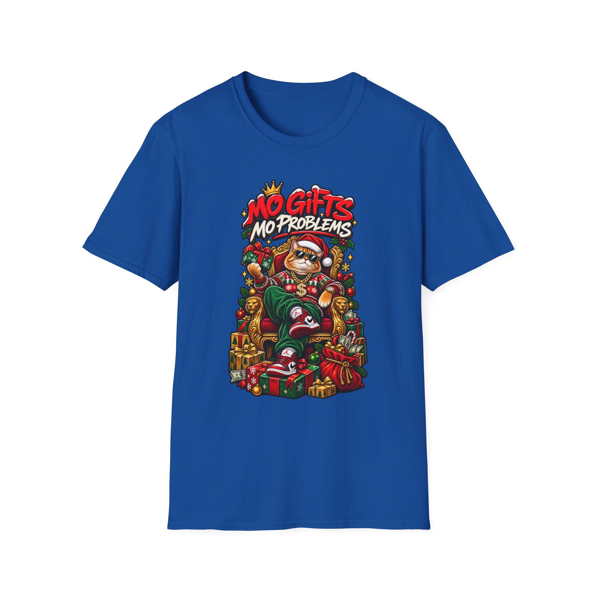 Mo Gifts Mo Problems T-Shirt | Funny Santa Cat Christmas Tee | 1990's 2000's Nostalgia Throwback