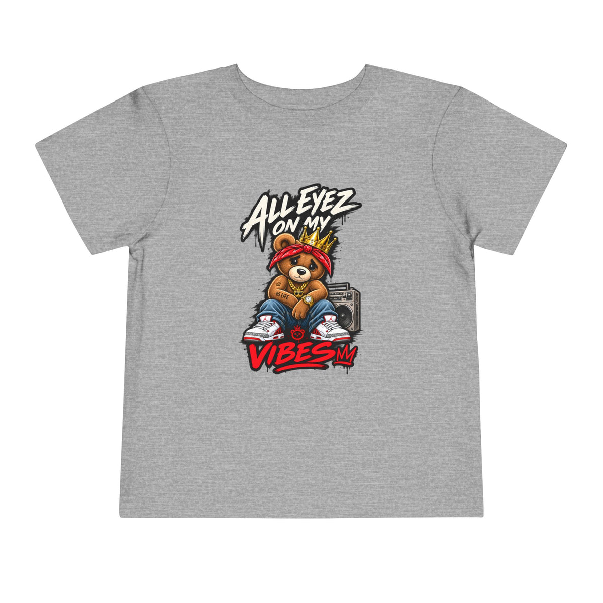 All Eyez On My Vibes Teddy Bear Toddler Tee | Hip Hop Boombox Graphic