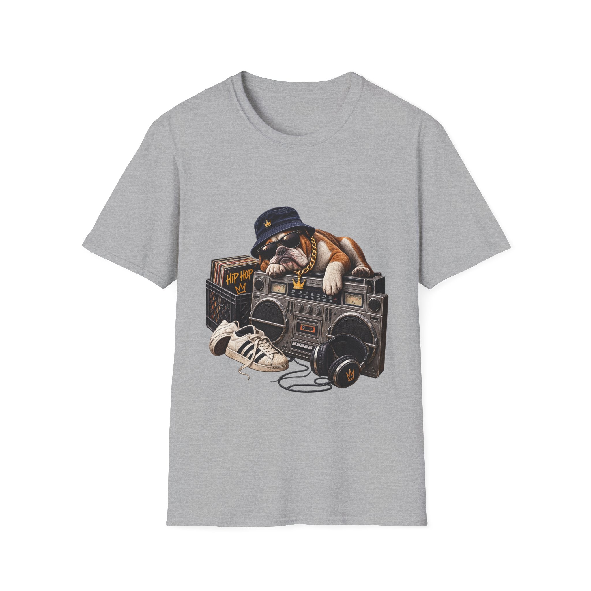Hip Hop Bulldog DJ T-Shirt | Cute Retro Boombox Streetwear Tee