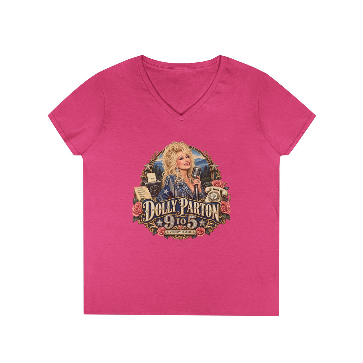9 to 5 Retro Country Music V-Neck T-Shirt | Vintage Singer Graphic | Dolly Parton Tribute Memorial