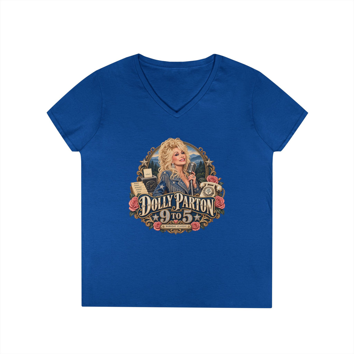 9 to 5 Retro Country Music V-Neck T-Shirt | Vintage Singer Graphic | Dolly Parton Tribute Memorial