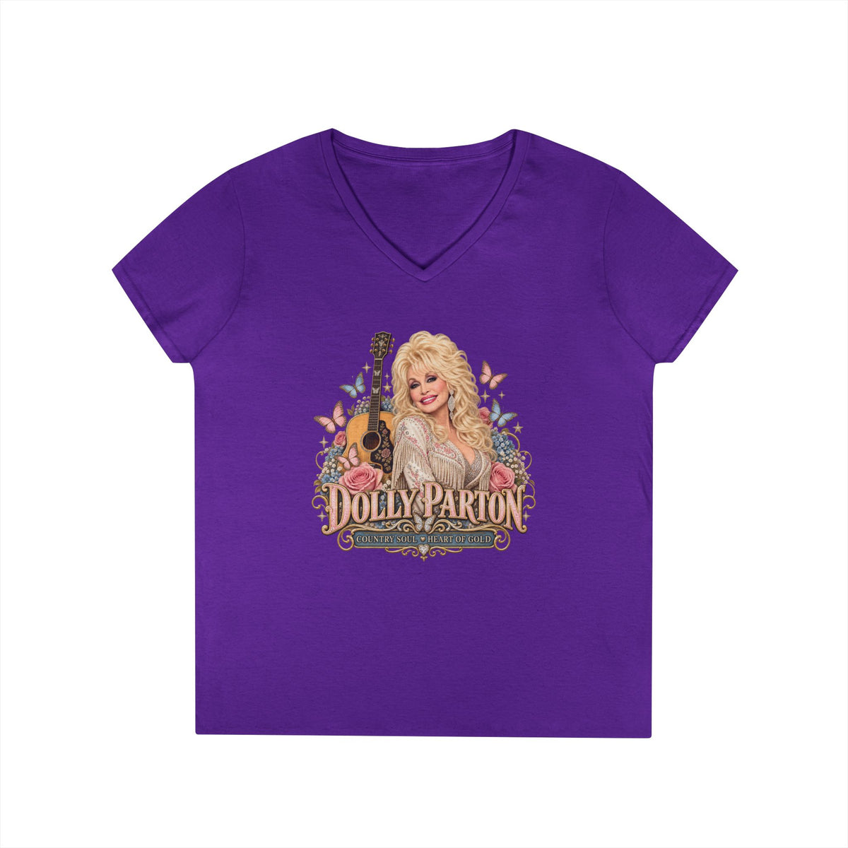 Country Music Singer Portrait T-Shirt Dolly Parton | Vintage Guitar Floral Design