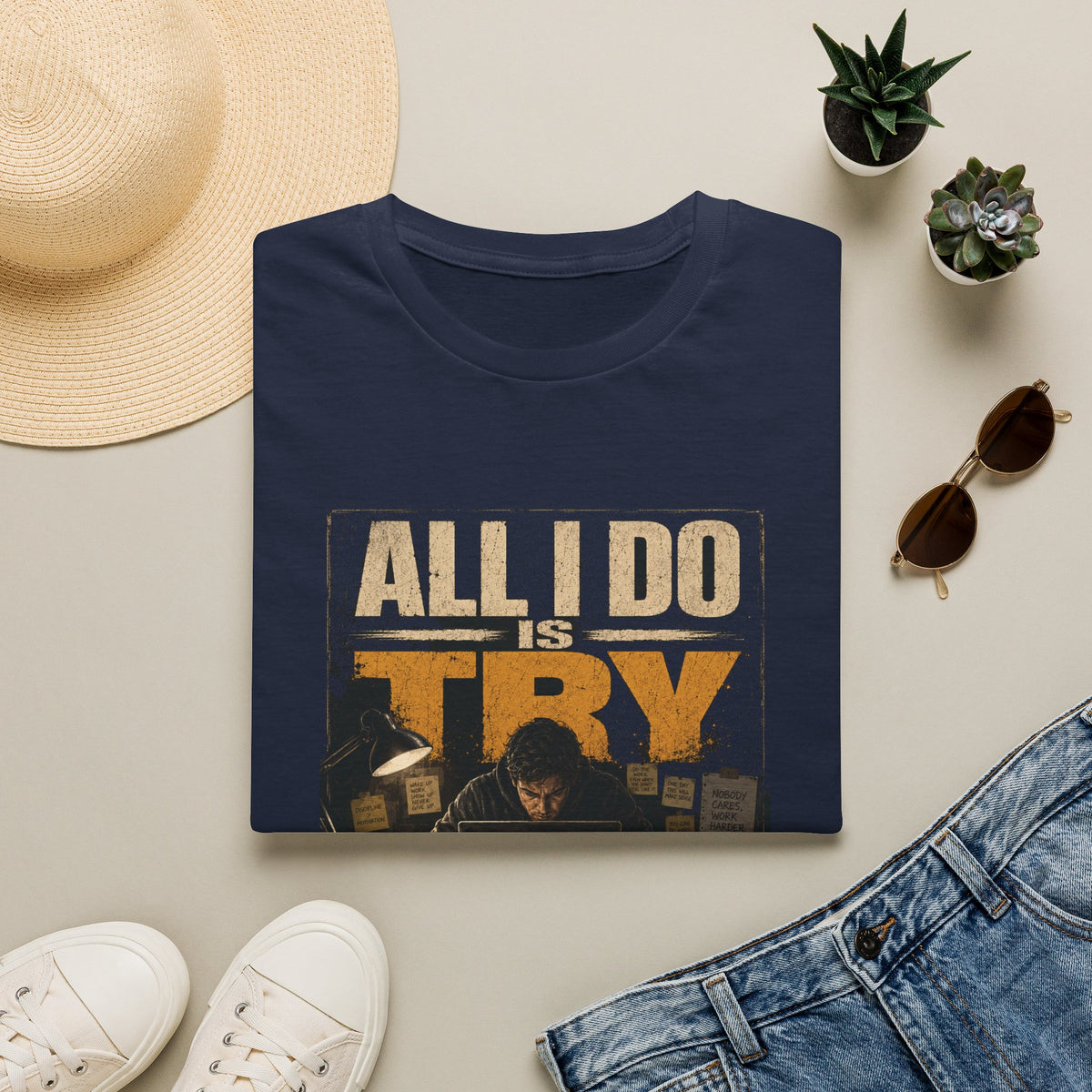 All I Do Is Try T-Shirt | Vintage Music Poster Style
