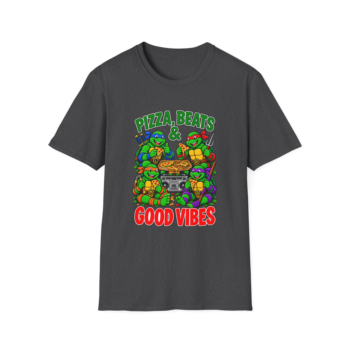 Pizza Beats & Good Vibes Hip Hop T-Shirt | Ninja Turtle Pizza Graphic | 1990's 2000's Nostalgia Throwback