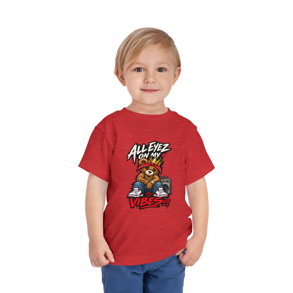 All Eyez On My Vibes Teddy Bear Toddler Tee | Hip Hop Boombox Graphic
