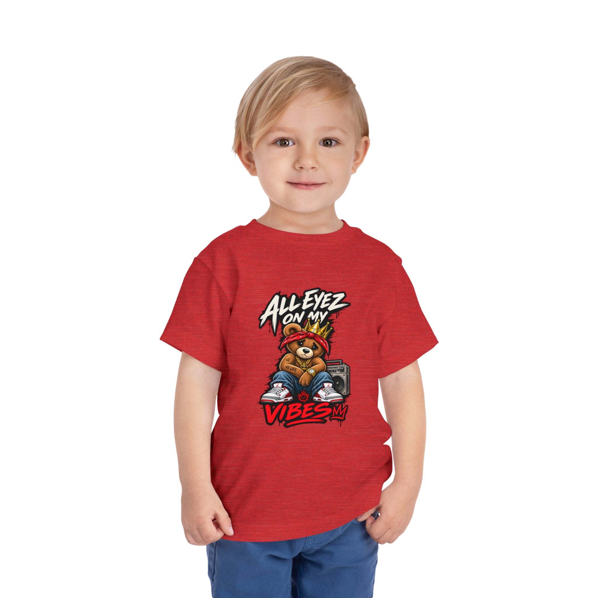 All Eyez On My Vibes Teddy Bear Toddler Tee | Hip Hop Boombox Graphic