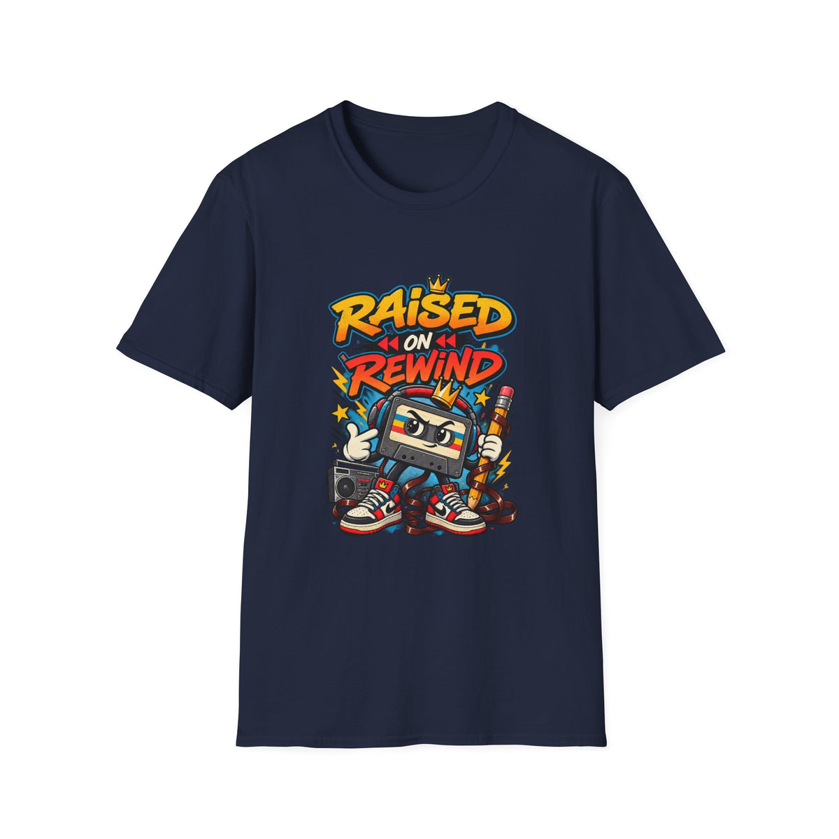 Raised on Rewind Hip Hop T-Shirt | Retro Cassette Tape 90s Nostalgia | 1990's 2000's Nostalgia Throwback