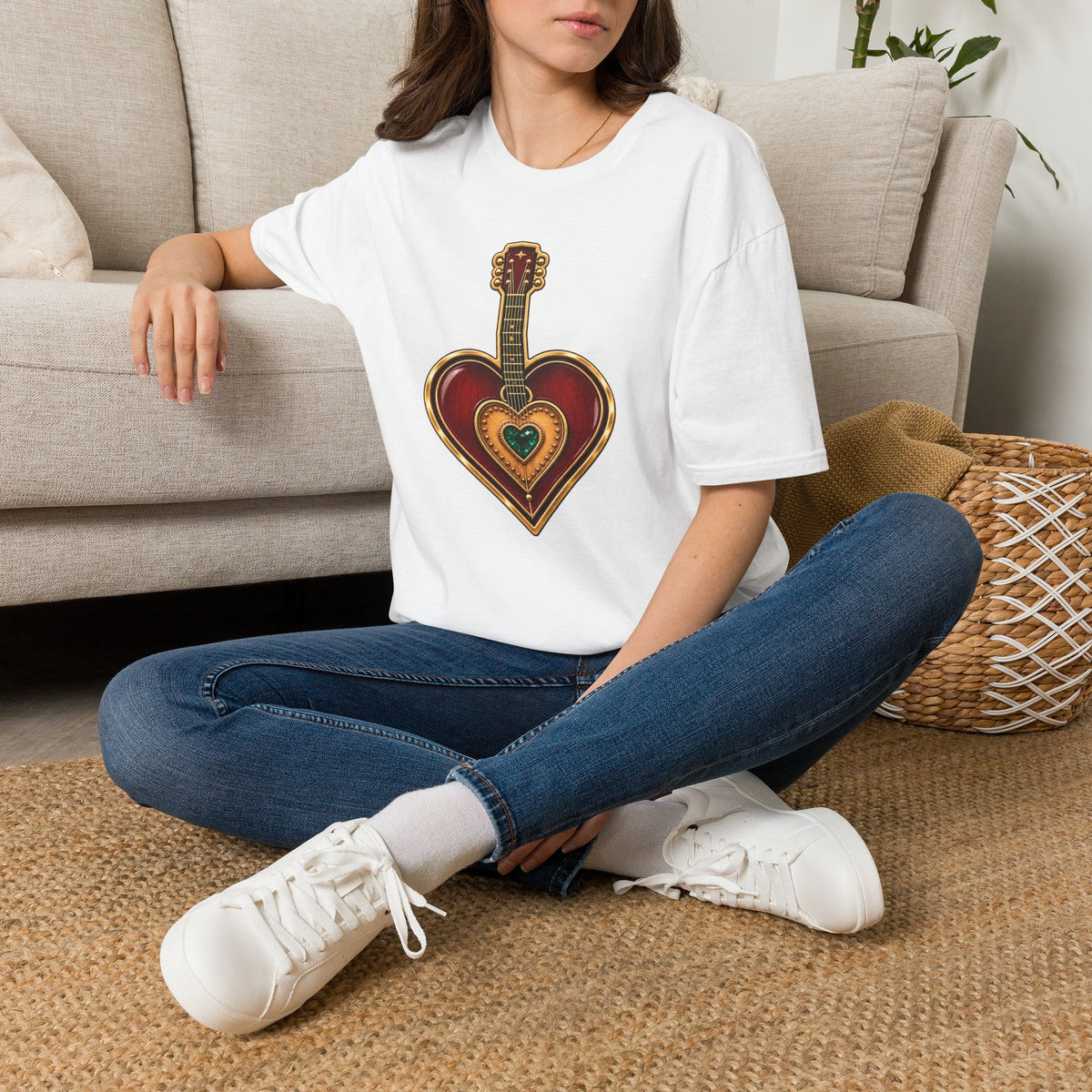 Dolly Parton Heart Guitar Graphic T-Shirt | Vintage Musical Heart Design | Tribute Country Music Legend