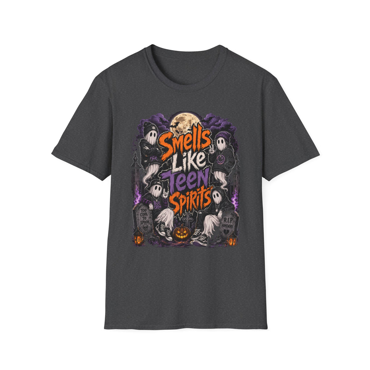 Smells Like Teen Spirits T-Shirt | Halloween Ghosts Moon Pumpkin Hip Hop | 1990's 2000's Nostalgia Throwback