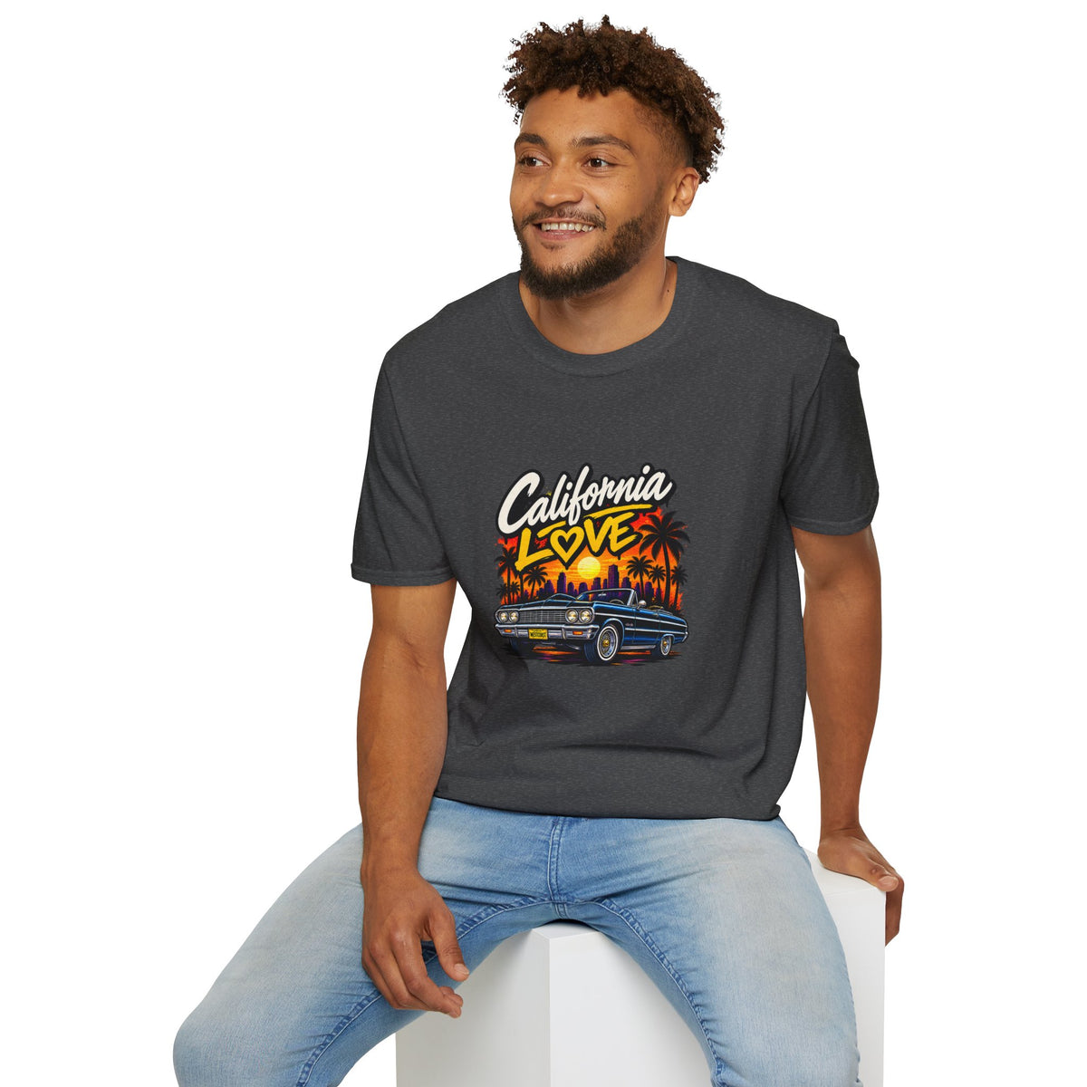 California Love T-Shirt | Sunset Palm Trees, Classic Car Beach Scene