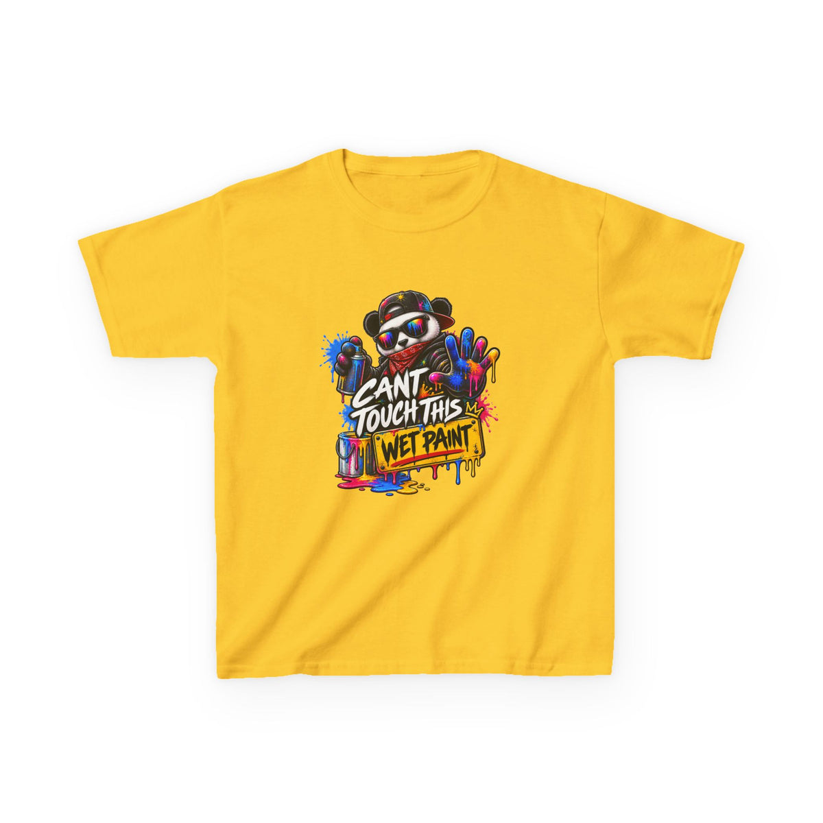 Cant Touch This Wet Paint Kids Tee | Colorful Graffiti Bear Design