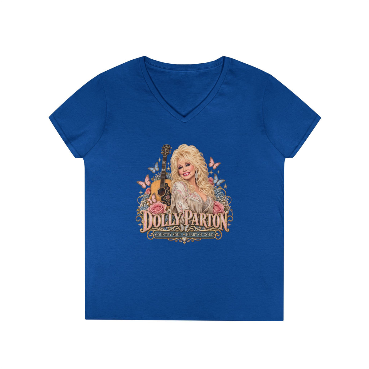 Country Music Singer Portrait T-Shirt Dolly Parton | Vintage Guitar Floral Design