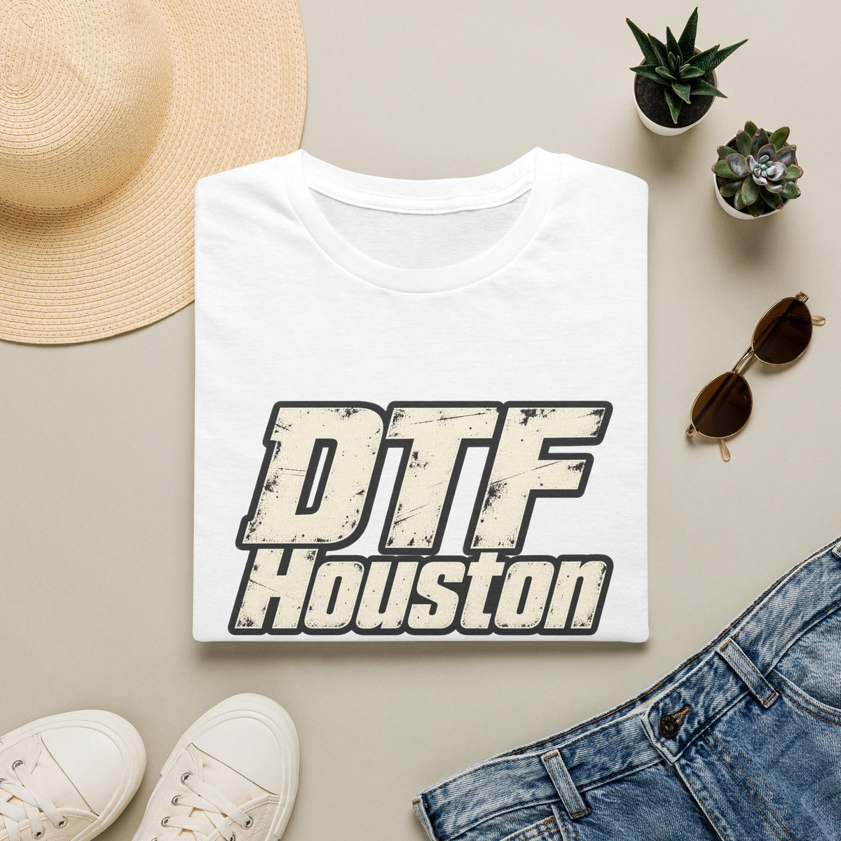 DTF Houston Graphic T-Shirt | Retro Distressed Text Houston Tee