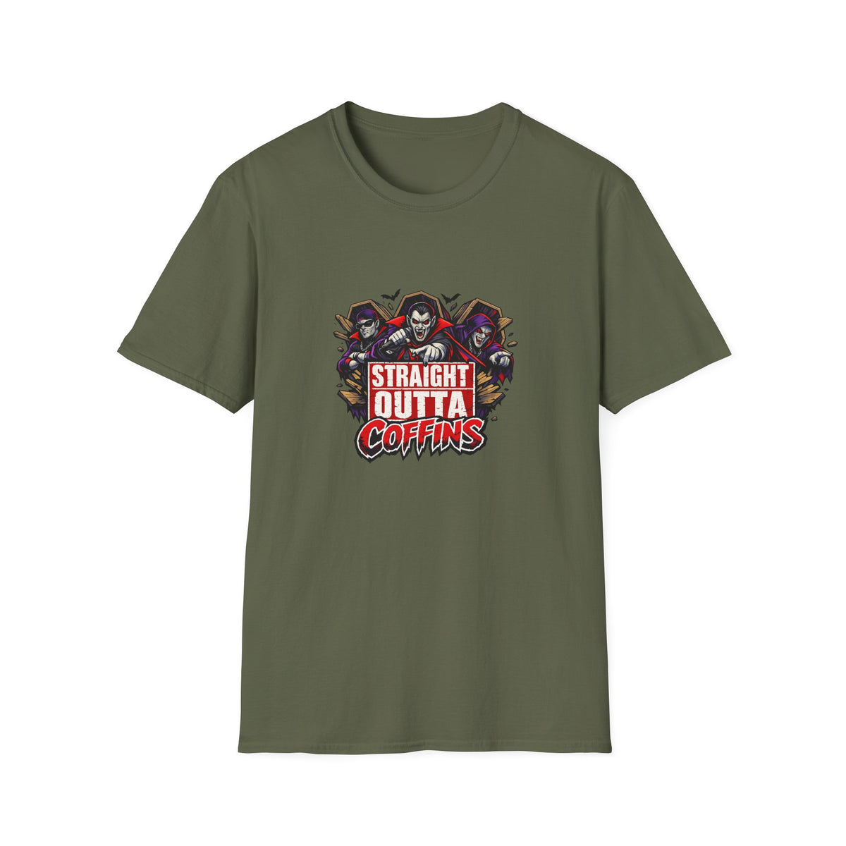 Straight Outta Coffins T-Shirt | Vampire Grim Reaper Hip Hop Halloween Design | 1990's 2000's Nostalgia Throwback