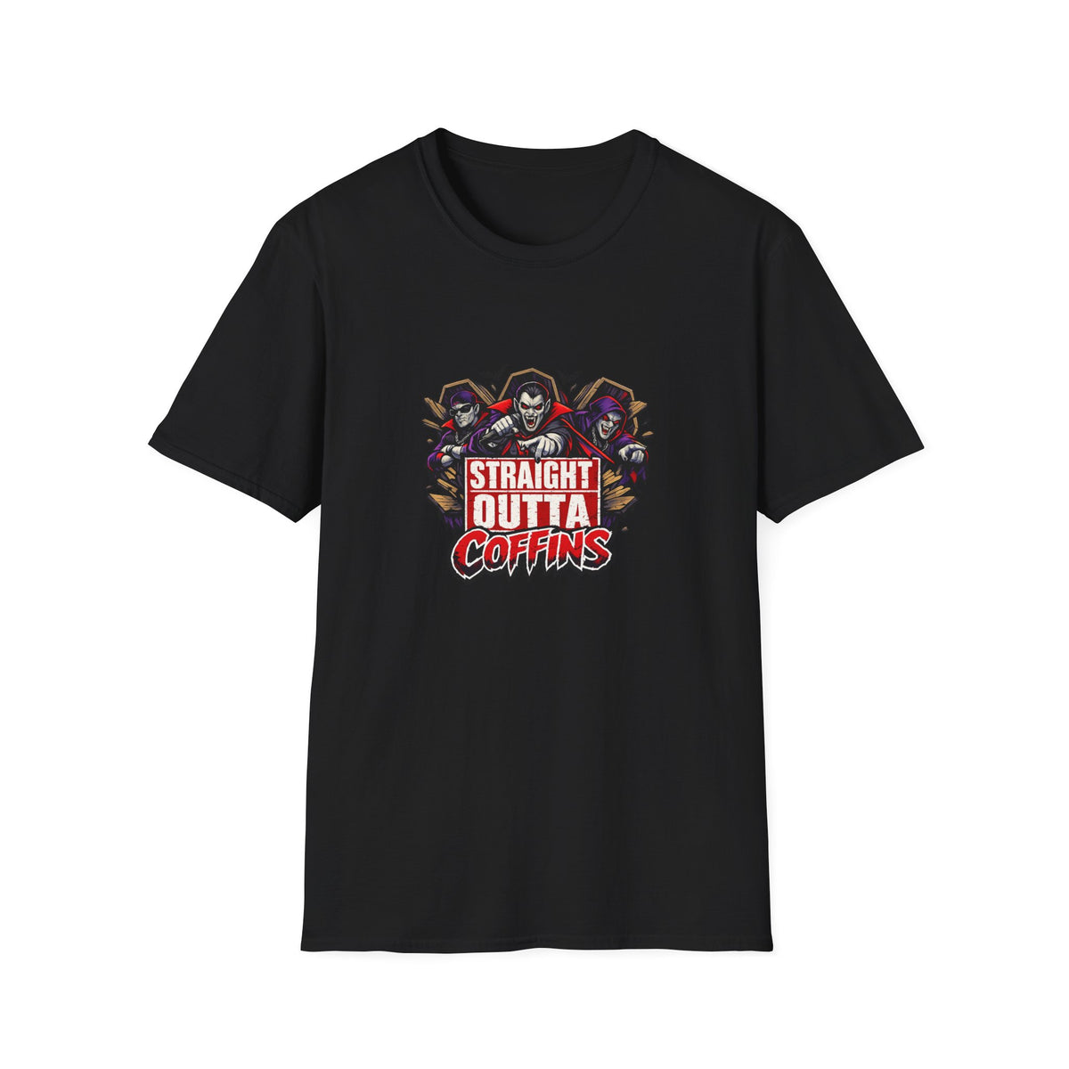 Straight Outta Coffins T-Shirt | Vampire Grim Reaper Hip Hop Halloween Design | 1990's 2000's Nostalgia Throwback