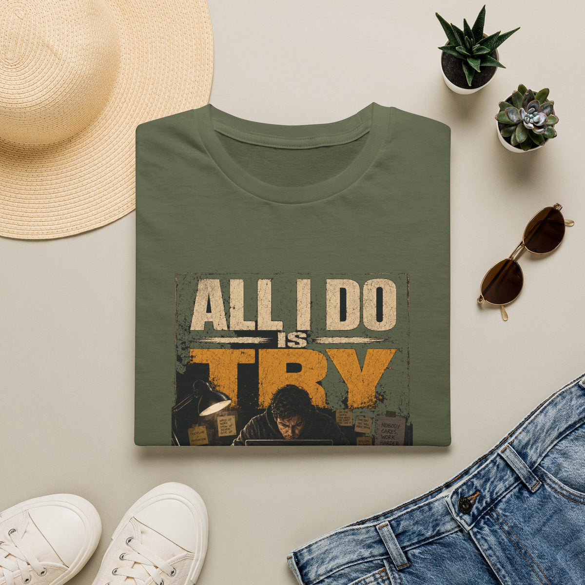 All I Do Is Try T-Shirt | Vintage Music Poster Style