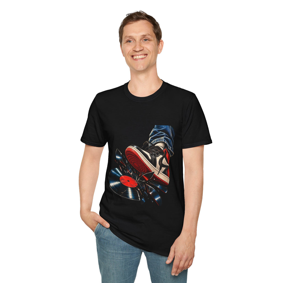 Sneaker Step with Vinyl Record T-Shirt | Retro Music Streetwear