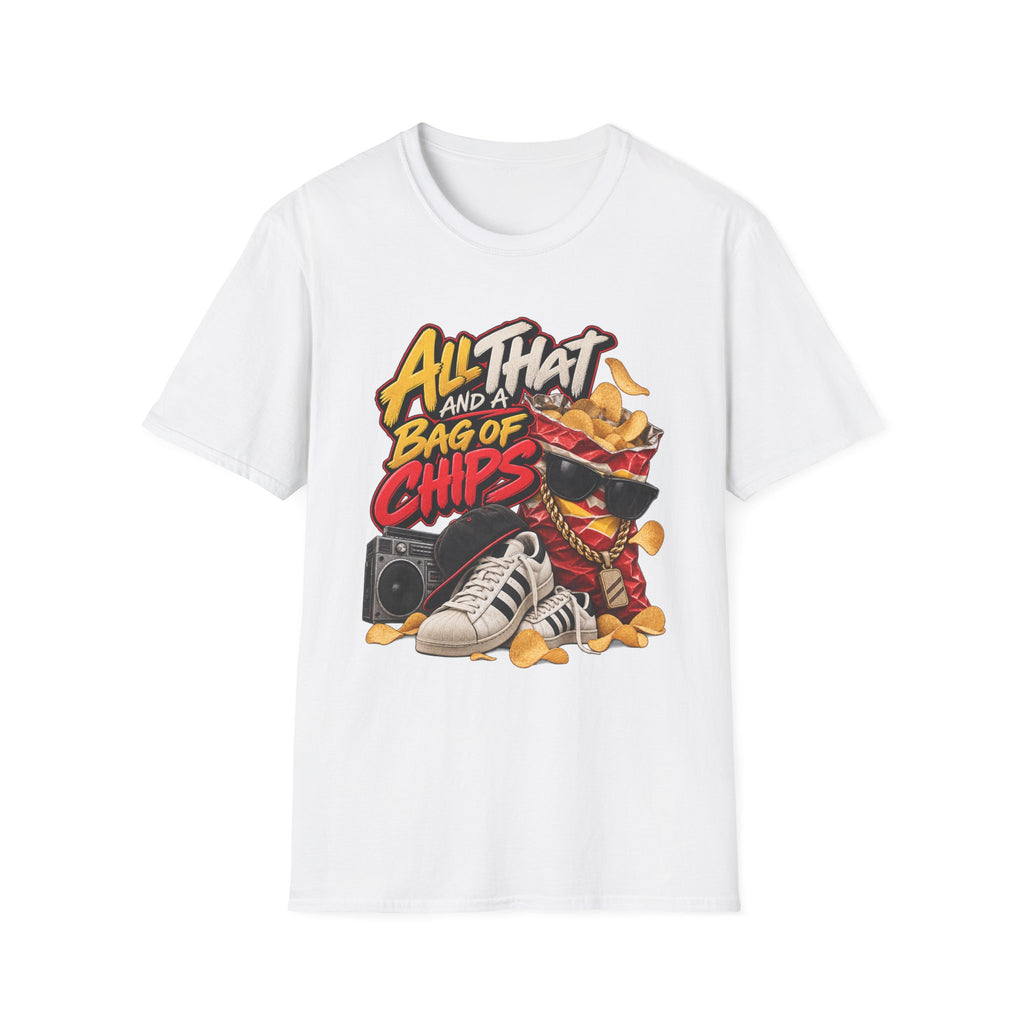All That and a Bag of Chips T-Shirt | Retro Snack Graphic Tee | 90's 00's Hip Hop Pop Culture