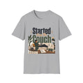 Started From The Couch T-Shirt | Lazy Day Lounge Design | 1990's 2000's Nostalgia Throwback