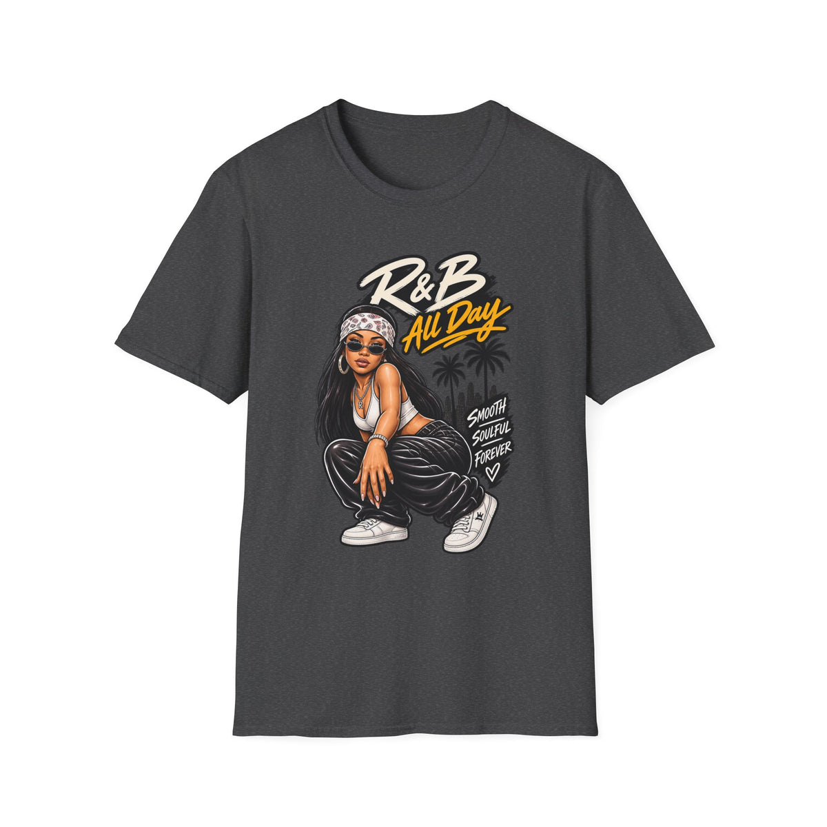 R&B All Day Graphic T-Shirt | Hip Hop Girl Palm Trees Urban Vibe Aaliyah esc | 1990's 2000's Nostalgia Throwback