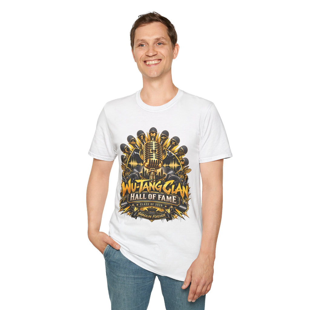 Wu-Tang Clan Rock and Roll Hall of Fame Graphic T-Shirt | Microphone Emblem | 90s 00s Hip Hop Nostalgia