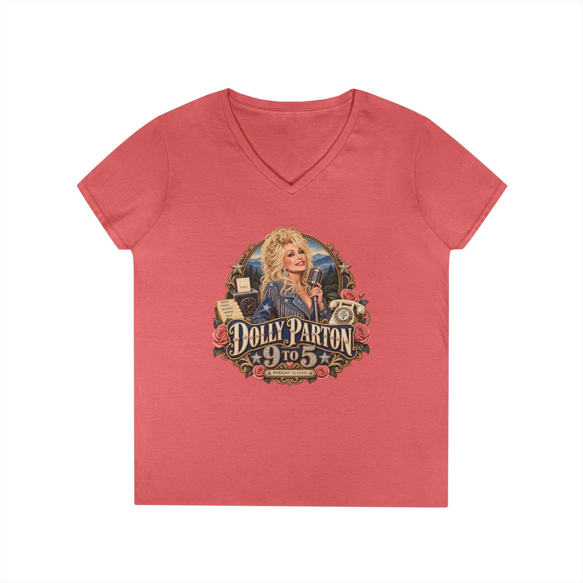 9 to 5 Retro Country Music V-Neck T-Shirt | Vintage Singer Graphic | Dolly Parton Tribute Memorial
