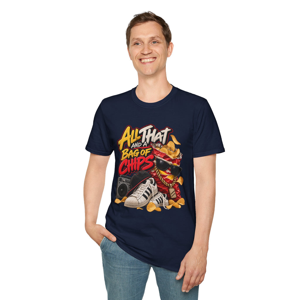 All That and a Bag of Chips T-Shirt | Retro Snack Graphic Tee | 90's 00's Hip Hop Pop Culture