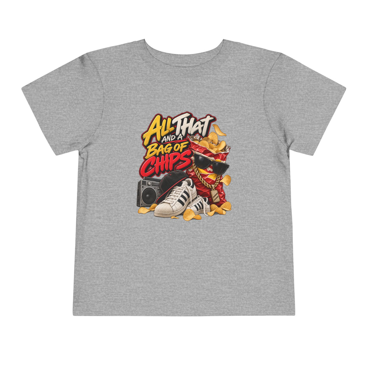 All That and a Bag of Chips Toddler Tee | Retro Sneaker Snack Graphic