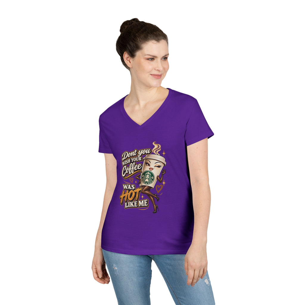 Dont You Wish Your Coffee Was Hot Like Me V-Neck T-Shirt | Coffee Pinup Tee | 90s 00s Hip Hop Pop Culture Nostalgia