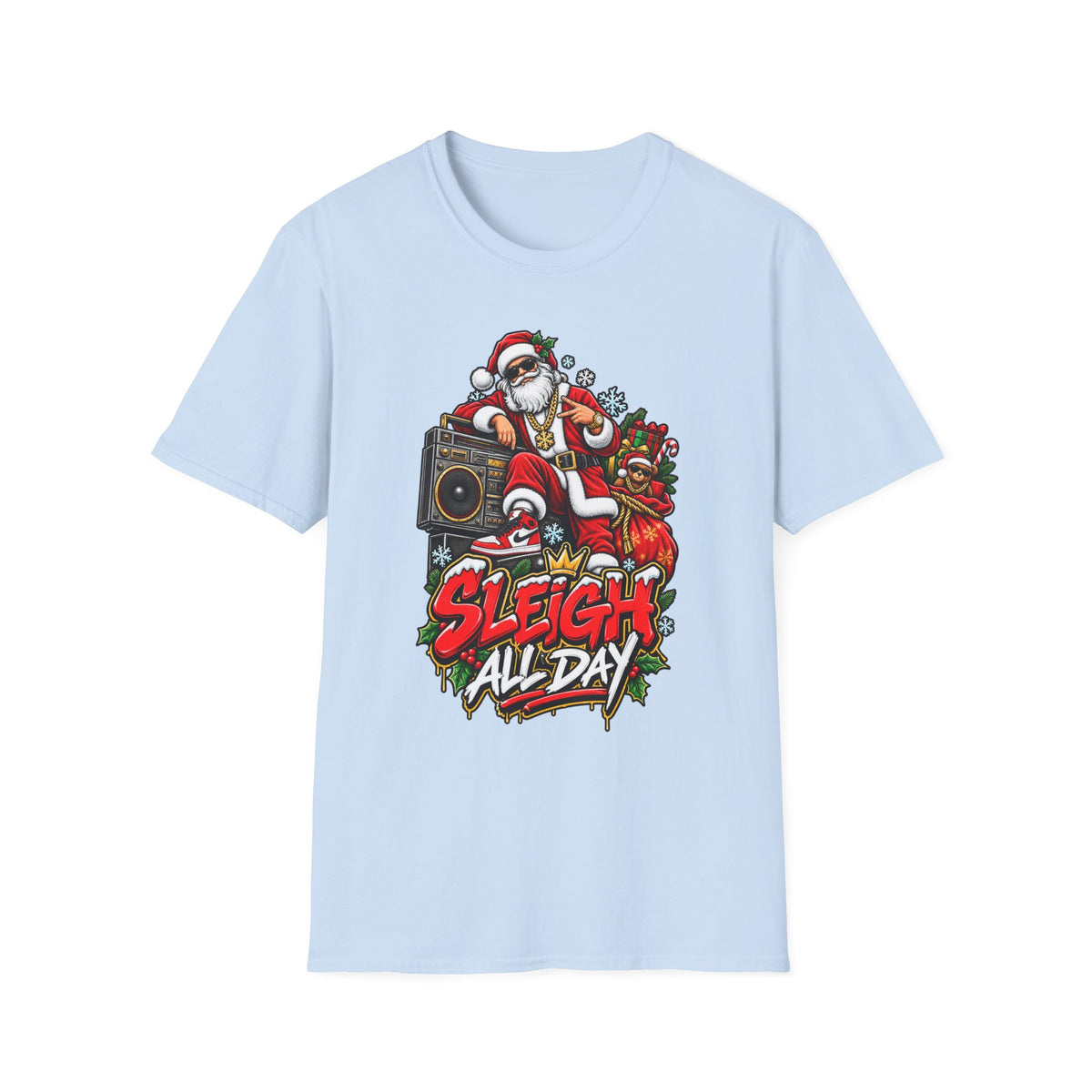 Sleigh All Day Santa graphic T-Shirt | Christmas hip hop holiday tee | 1990's 2000's Nostalgia Throwback
