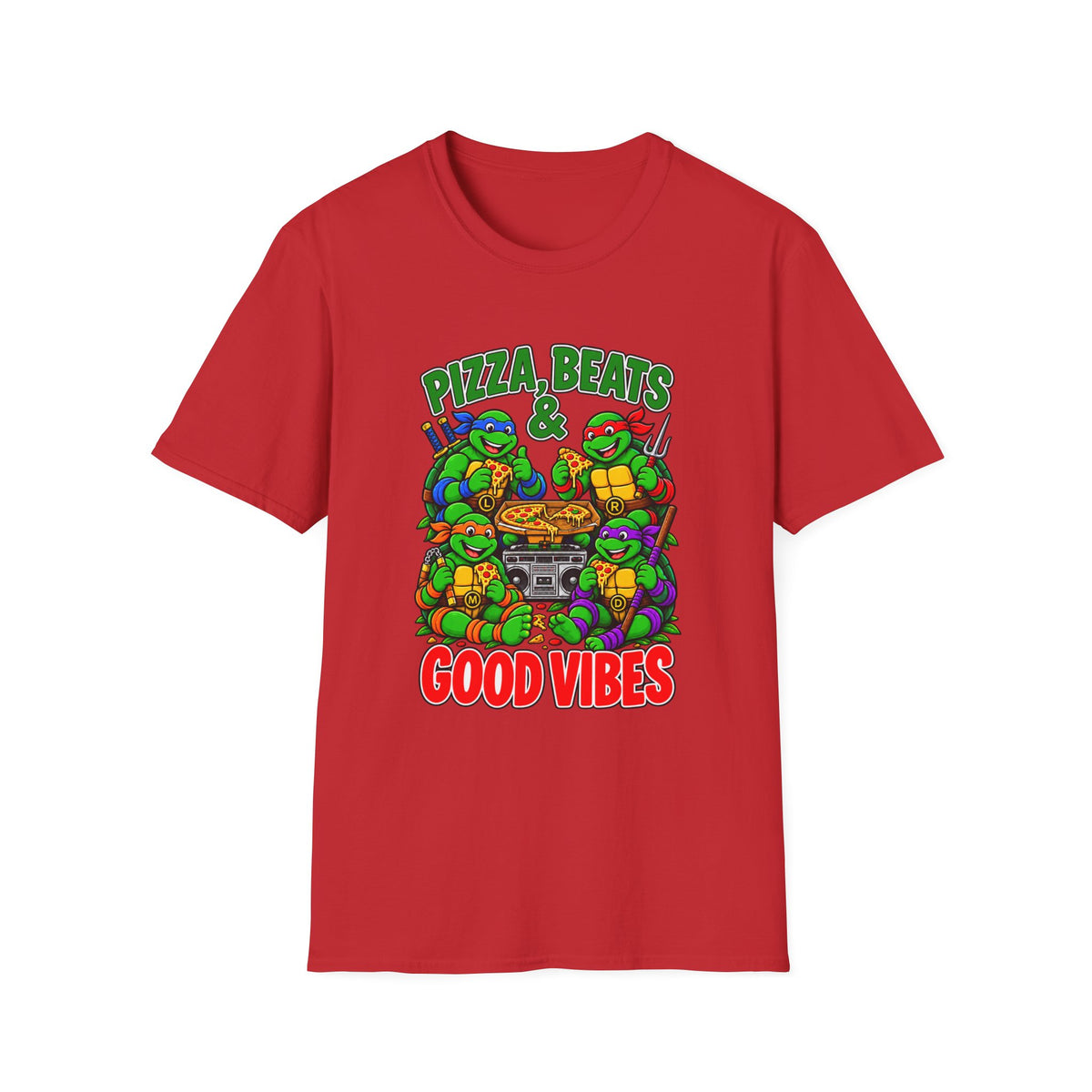 Pizza Beats & Good Vibes Hip Hop T-Shirt | Ninja Turtle Pizza Graphic | 1990's 2000's Nostalgia Throwback