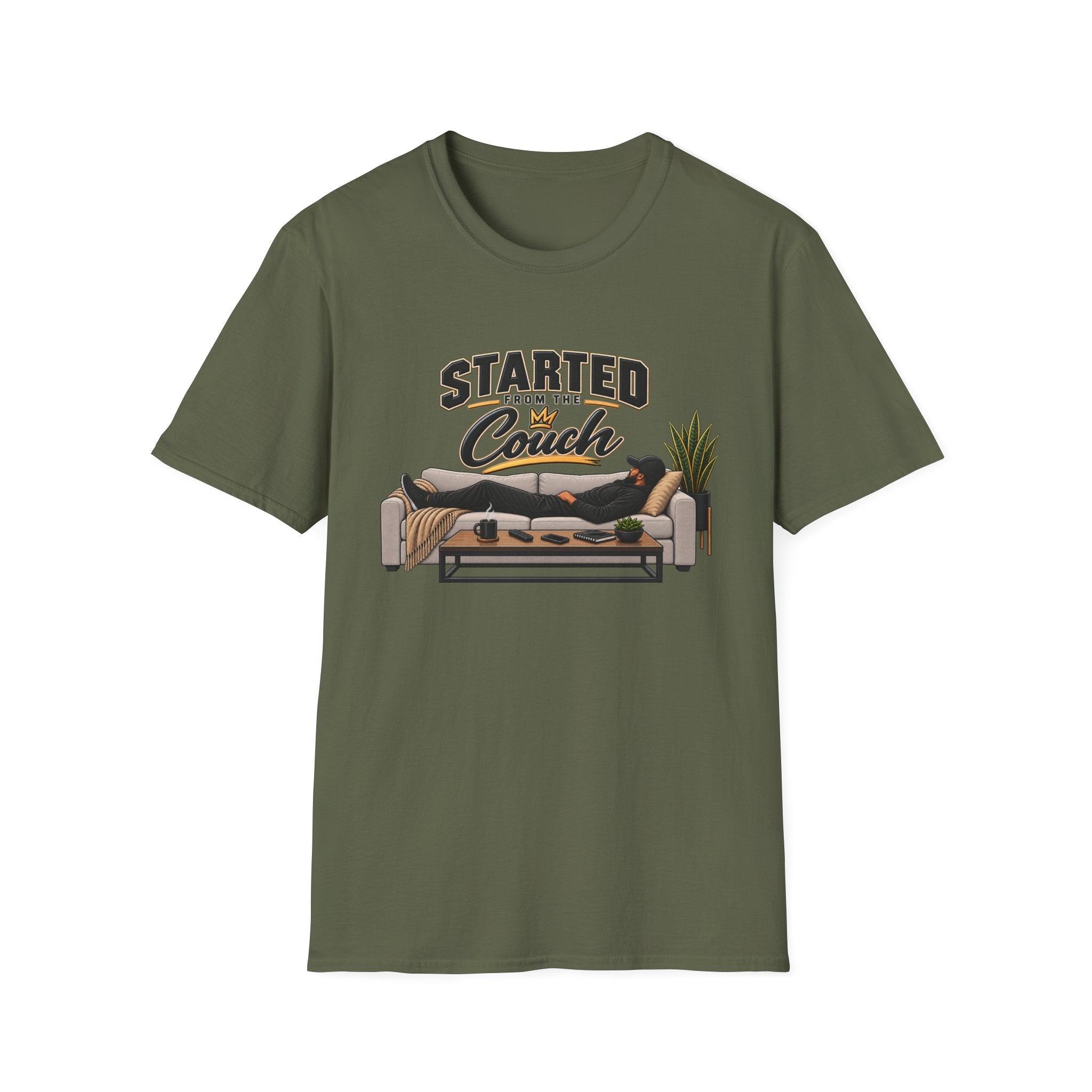 Started From The Couch T-Shirt | Lazy Home Lounge Graphic Tee | Hip Hop 1990's 2000's Nostalgia Throwback