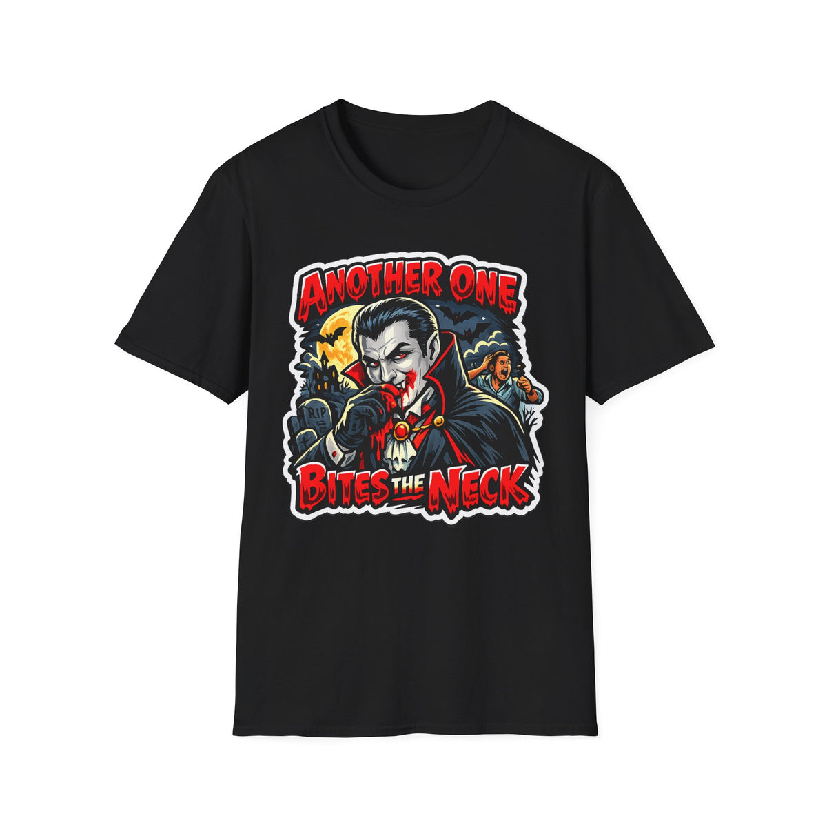 Another One Bites the Neck Halloween T-Shirt | Vampire Horror Graphic Tee | 90s 00s Nostalgia Hip Hop Pop Culture