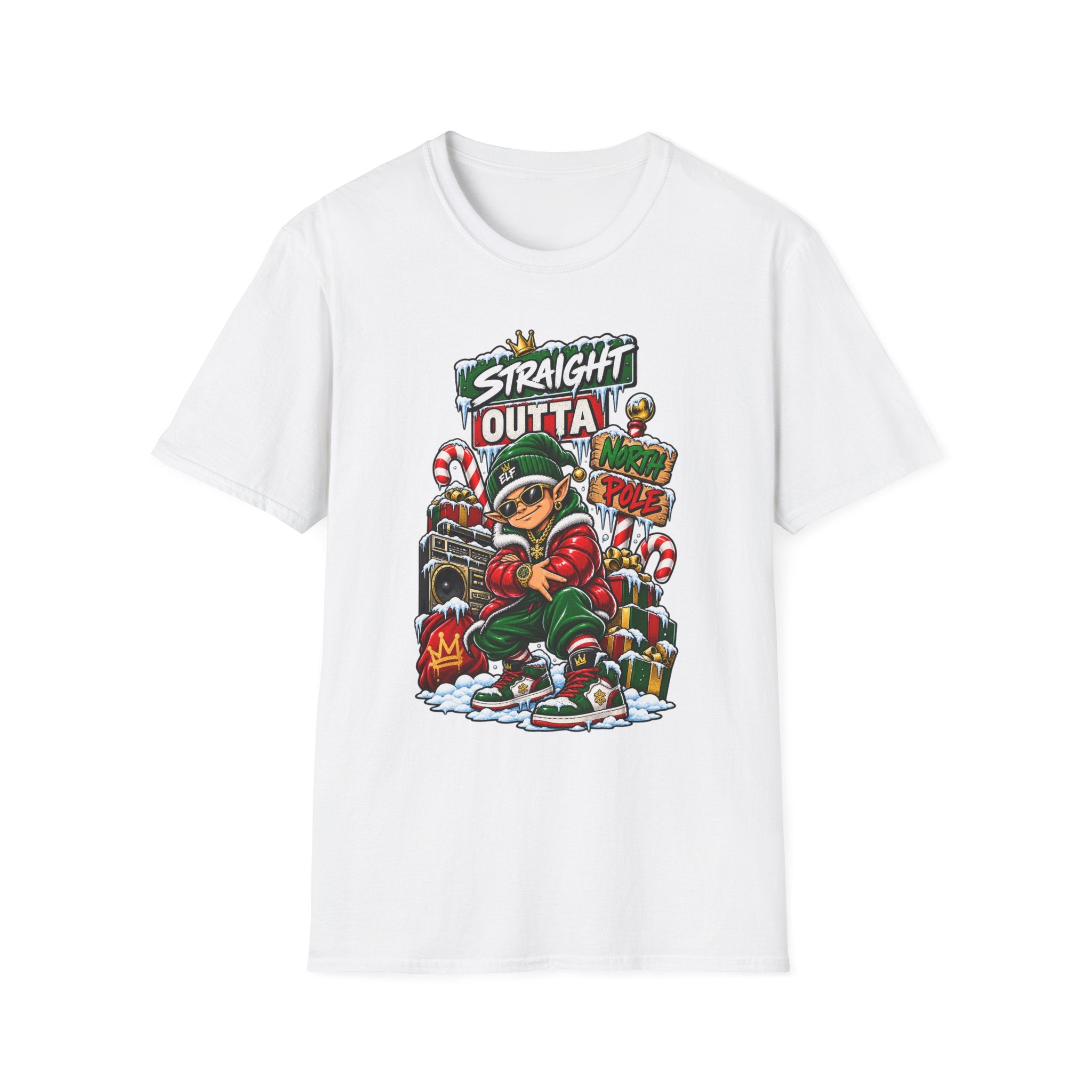 Straight Outta North Pole T-Shirt | Hip Hop Christmas Elf Streetwear | 1990's 2000's Nostalgia Throwback