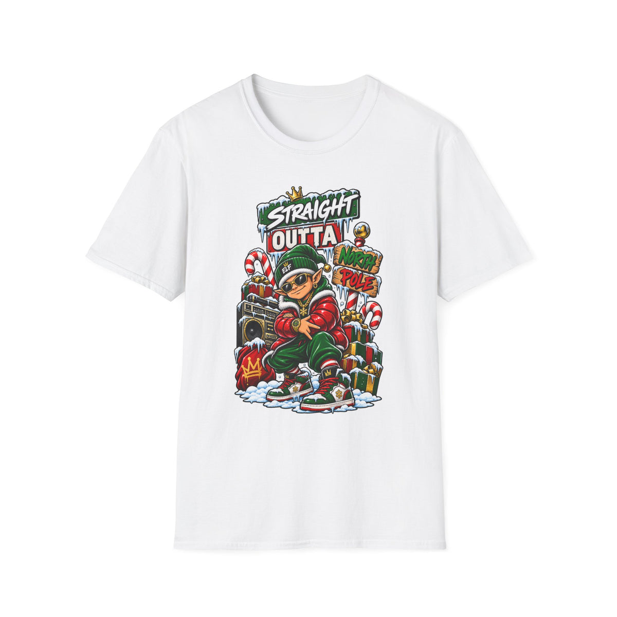 Straight Outta North Pole T-Shirt | Hip Hop Christmas Elf Streetwear | 1990's 2000's Nostalgia Throwback