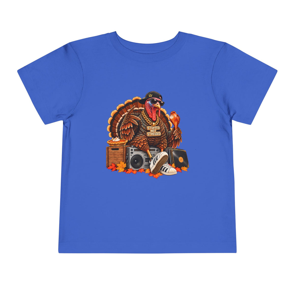 DJ Turkey Toddler Tee | Thanksgiving Turkey with Headphones, Records, Fall Leaves | 00s 90s Hip Hop
